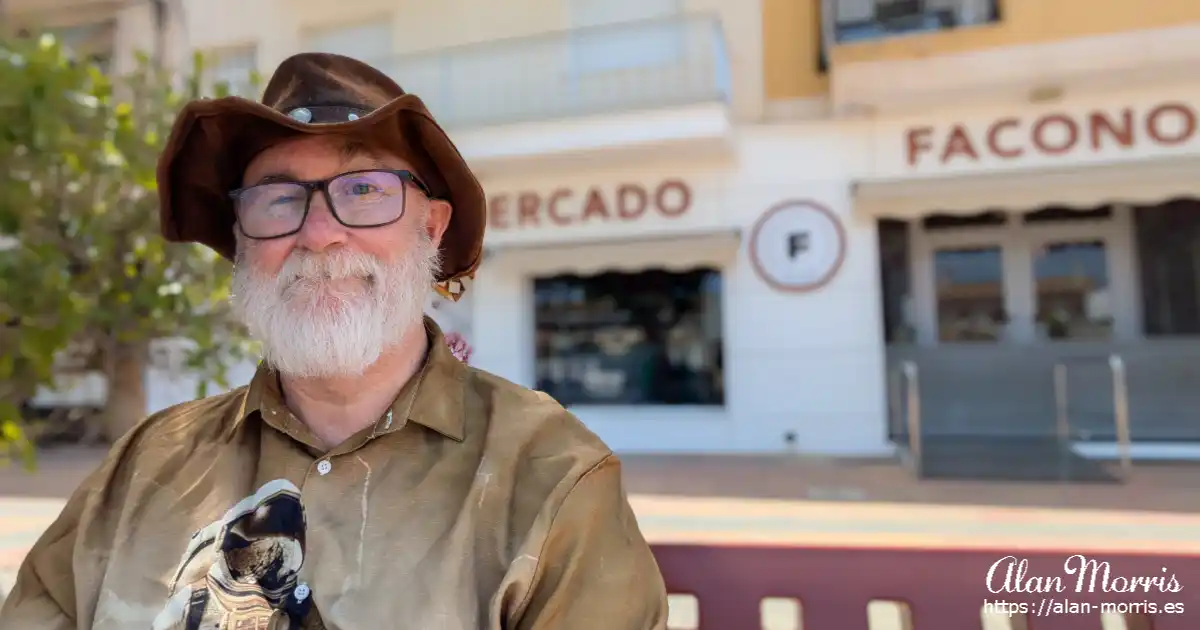 Alan Morris sitting on a bench in Los Narejos.