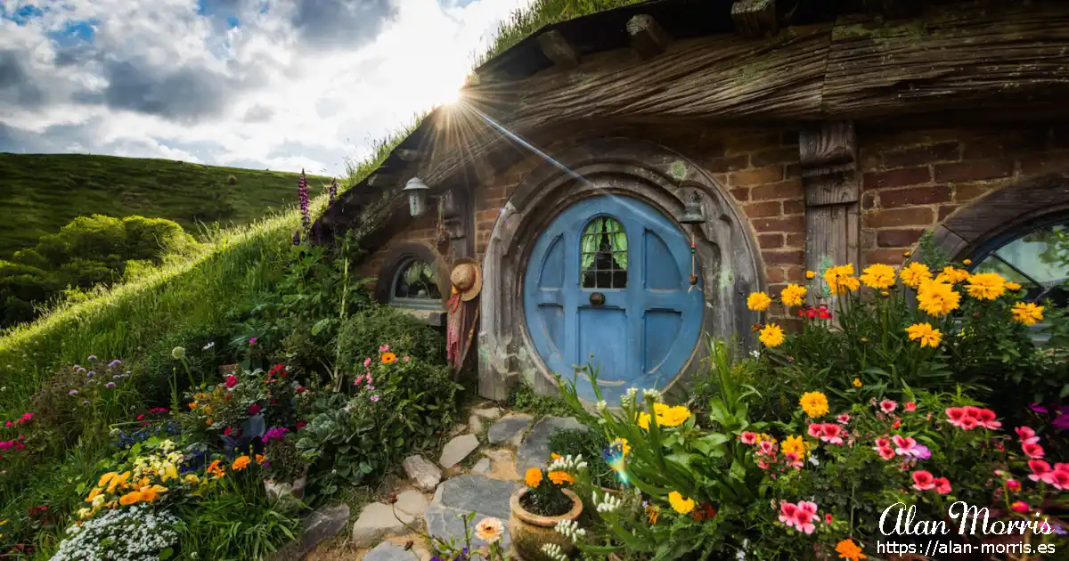 A hobbit hole in Hobbiton, New Zealand.