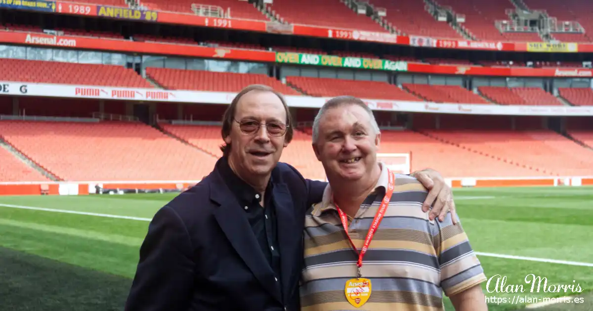 Alan Morris and Charlie George at the Emirates Stadium.