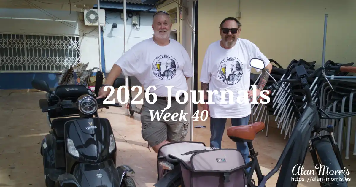 Alan Morris and Martin Purdom in Los Narejos. Two old Hells Angels with their hogs.