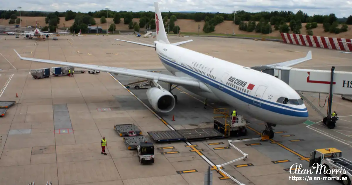 Air China plane at Gatwick.