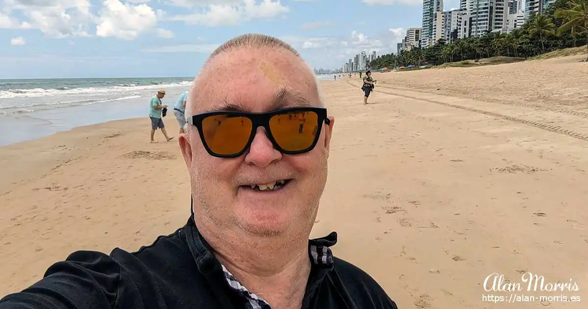 Alan Morris on a beach at Recife, Brazil.