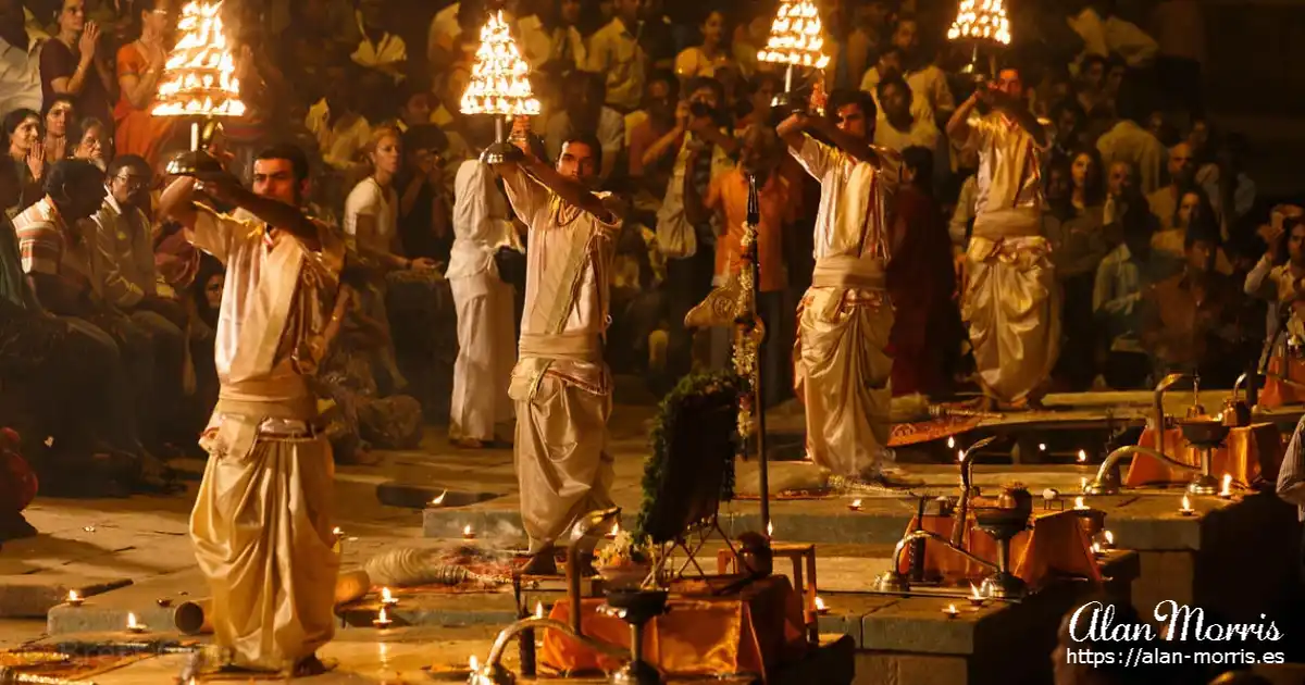 People at an a Aarti ceremony.