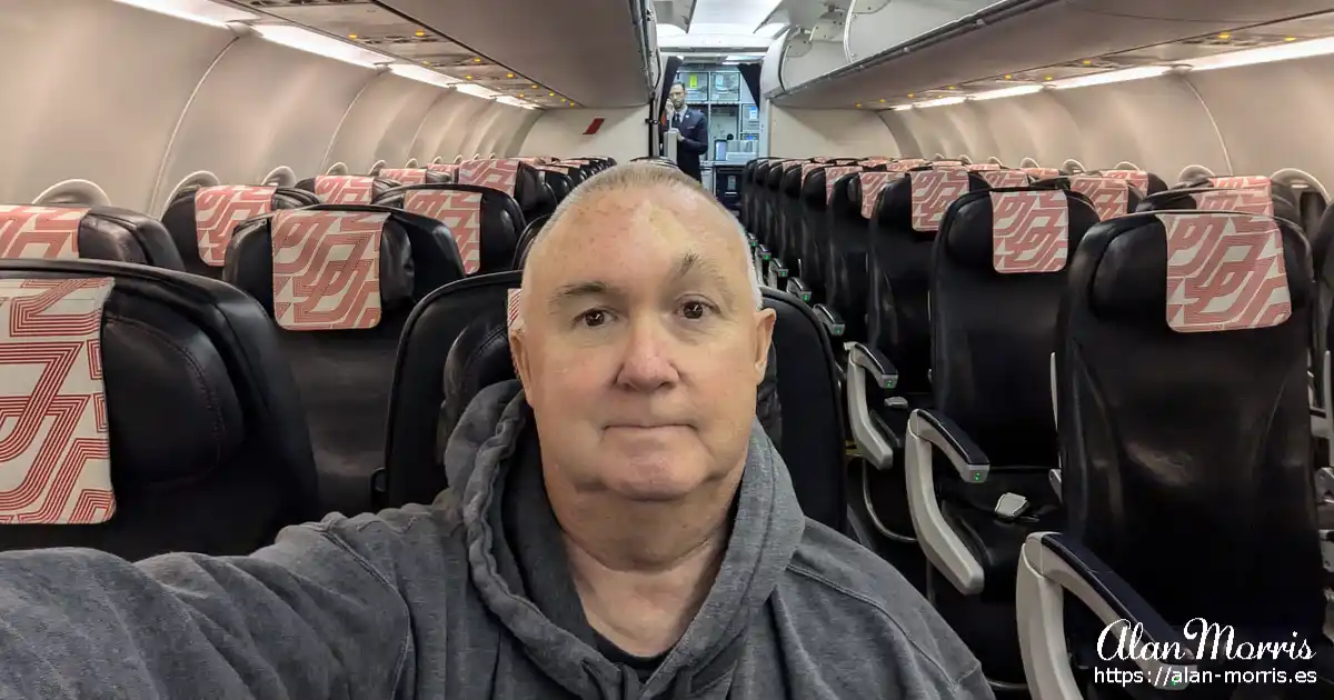 Alan Morris on a plane from Madrid to Paris.