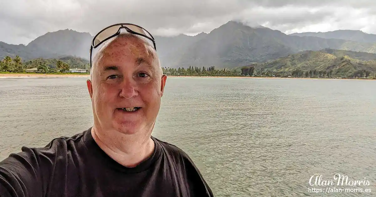 Alan Morris on Hanalei Pier, Hanalei Beach.