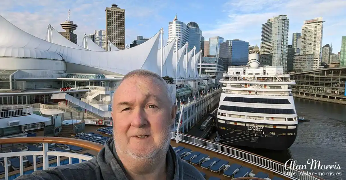 Alan Morris on the NCL Spirit, docked in Vancouver harbour, Canada.