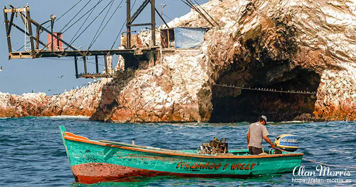 Fisherman in his boat at the Ballestas Islands.