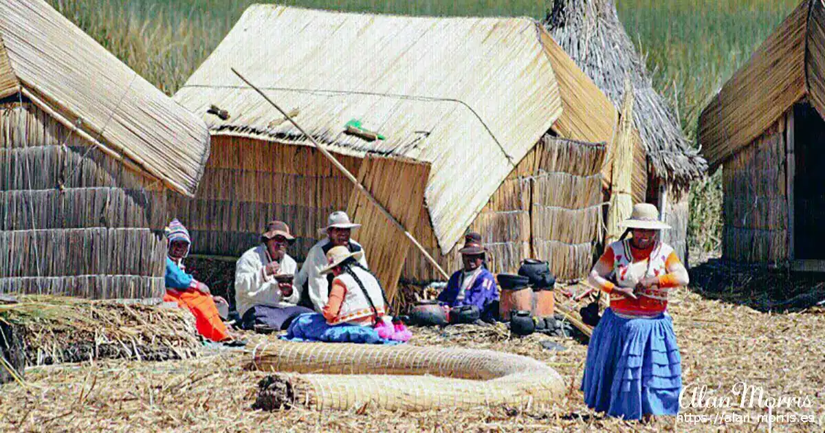 People living on the Uros Islands, Lake Titicaca, Peru.