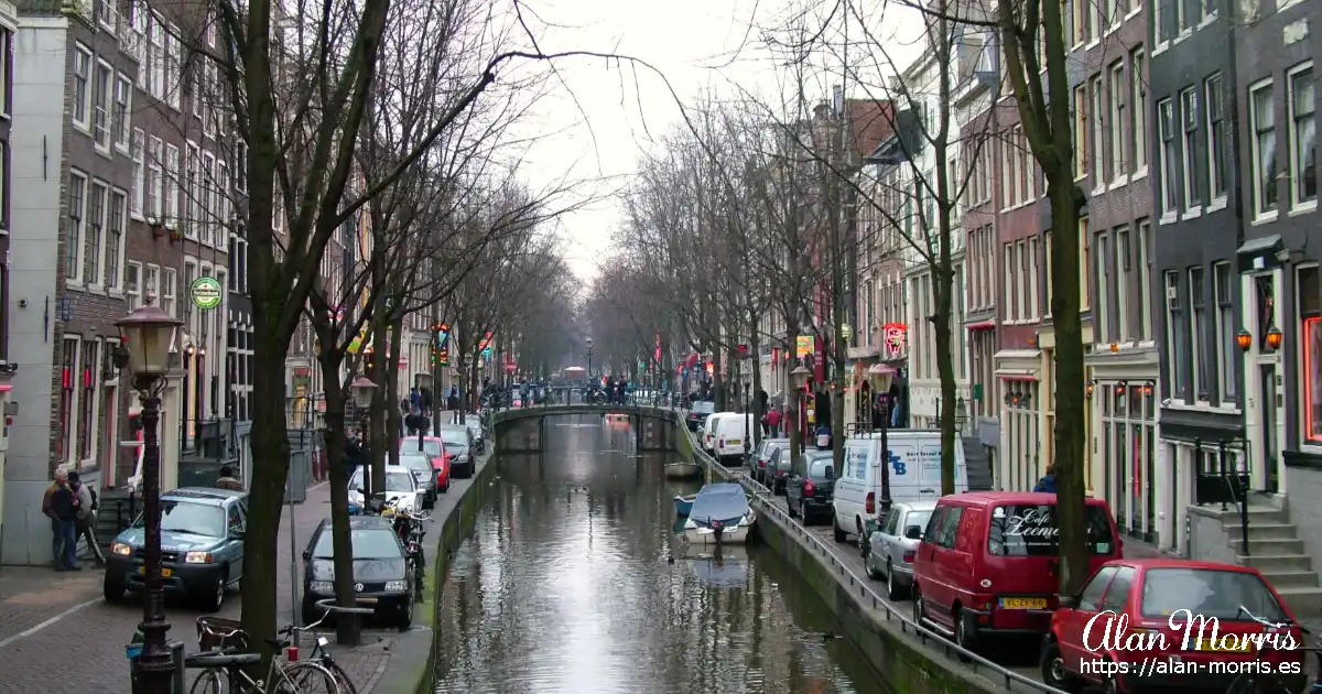 Canal in Amsterdams red light district.