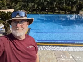 Alan Morris next to the swimming pool at the Abhyaran Hotel. Alan Morris next to the swimming pool at the Abhyaran Hotel.