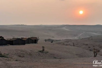 Sunset in the Agafay desert near Marrakech, Morocco.