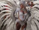 Lady in feathered costume at Aguilas Carnival