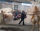 Performers in white feather costumes, Aguilas Carnival.