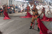 Men dressed in demon costumes in the Aguilas Carnival.