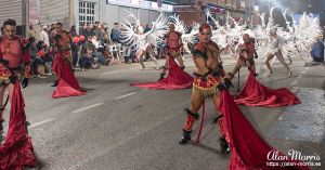 Men dressed in demon costumes in the Aguilas Carnival.