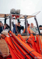 Lisa Biles and Alan Morris in the basket of an air balloon. Lisa Biles and Alan Morris in the basket of an air balloon.