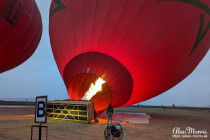 Air balloon having its burners fired, to heat the air in it.