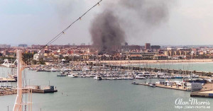 Black clouds rising from a fire near the port in Valencia.