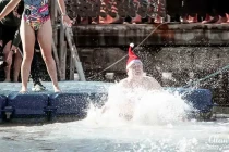 Alan Morris hitting the water as he jumps into the Mar Menor.