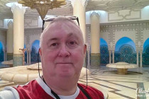 Alan Morris in the large washroom in the Hassan II Mosque in Casablanca.