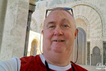 Alan Morris outside the main entrance to the Hassan II Mosque in Casablanca.