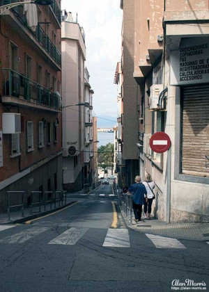 Steep street, going down towards the port in Ceuta.