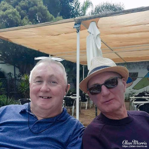 Alan Morris & Tony Luton outside a restaurant in Ceuta.