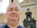 Alan Morris stood before the Cathedral of St Mary of the Assumption in Ceuta.