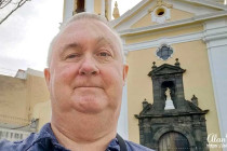 Alan Morris stood before the Cathedral of St Mary of the Assumption in Ceuta.