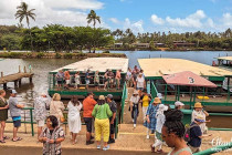 Tour boat at a pontoon on the Wailua River