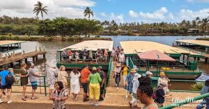 Tour boat at a pontoon on the Wailua River