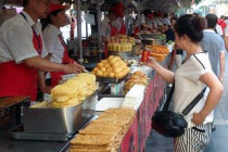 Fried food stall in a food market in Beijing.