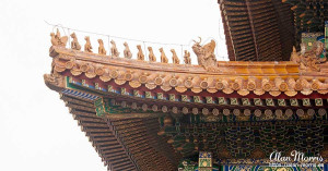 Mythical creatures on a corner of a roof on the Hall of Supreme Harmony Mythical creatures on a corner of a roof on the Hall of Supreme Harmony