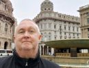 Alan Morris, in the Piazza De Ferrari, Genoa.