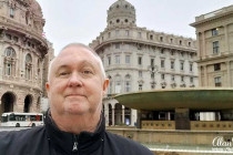 Alan Morris, in the Piazza De Ferrari, Genoa.