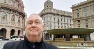 Alan Morris, in the Piazza De Ferrari, Genoa.