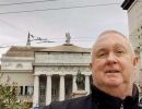 Alan Morris, in front of a statue of Giuseppe Garibaldi