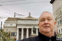 Alan Morris, in front of a statue of Giuseppe Garibaldi