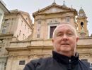 Alan Morris, stood in front of the Church of the Gesù & Saints Ambrogio & Andrea in Genoa