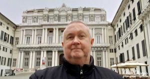 Alan Morris, stood in front of the Doge's Palace in Genoa