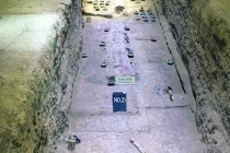 Terracotta figures & pots in a pit at the Han Yang Ling Museum.