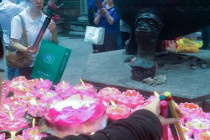 Wax lotus flowers burning at the Jade Buddha Temple.