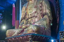 A statue of a Buddha inside the Jade Buddha Temple in Shanghai.
