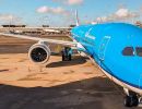 KLM plane parked at Amsterdam airport.