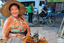 Lisa Biles sat outside Marrakech Explorer Foods, in the medina in Marrakech