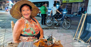 Lisa Biles sat outside Marrakech Explorer Foods, in the medina in Marrakech Lisa Biles sat outside Marrakech Explorer Foods, in the medina in Marrakech