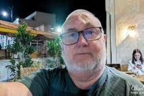 Alan Morris sat outside Marrakech Explorer Foods, in Marrakech.