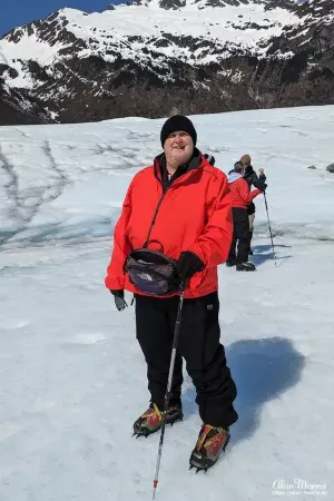 Alan Morris on the Mendenhall Glacier, Mendenhall Valley, Alaska.