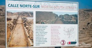 Sign detailing the North & South road at the Pachacamac complex.