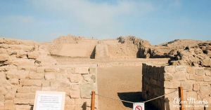 Ramp going up to the remains of the Pyramid at the Pachacamac complex.